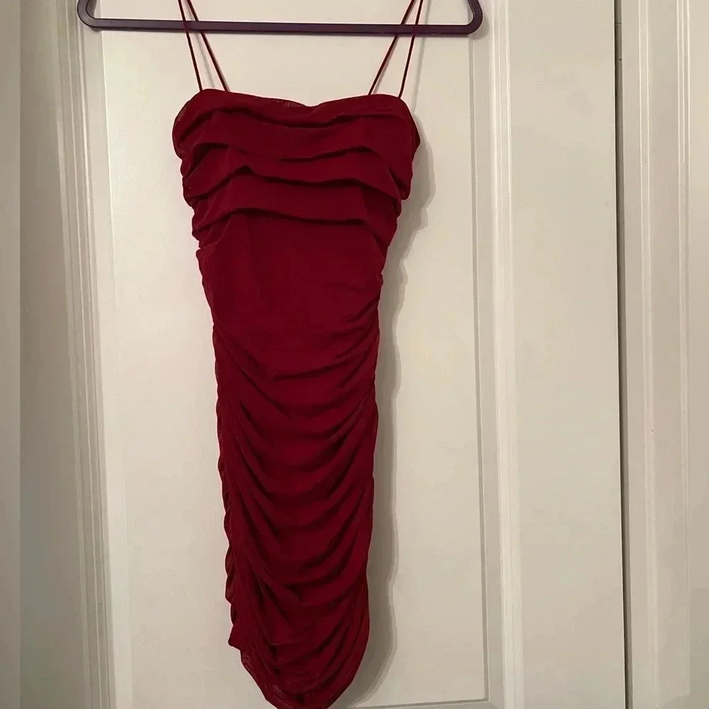 PRINCESS POLLY DARK RED SIZE 2 RUCHED DRESS - Picture 8 of 8